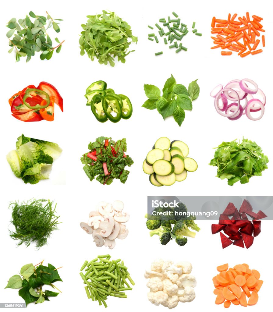 fresh vegetables chopped Variety of fresh vegetables chopped on white Chopped Food Stock Photo