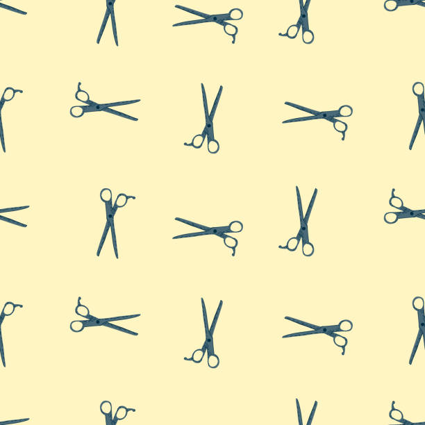 Scissors seamless pattern. Retro salon background. Scissors seamless pattern. Retro salon background . Repeated texture in doodle style for fabric, wrapping paper, wallpaper, tissue. Vector illustration. scissors cutting wrapping paper stock illustrations