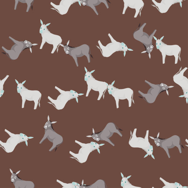 istock Seamless pattern of donkey. Domestic animals on colorful background. Vector illustration for textile. 1365621085