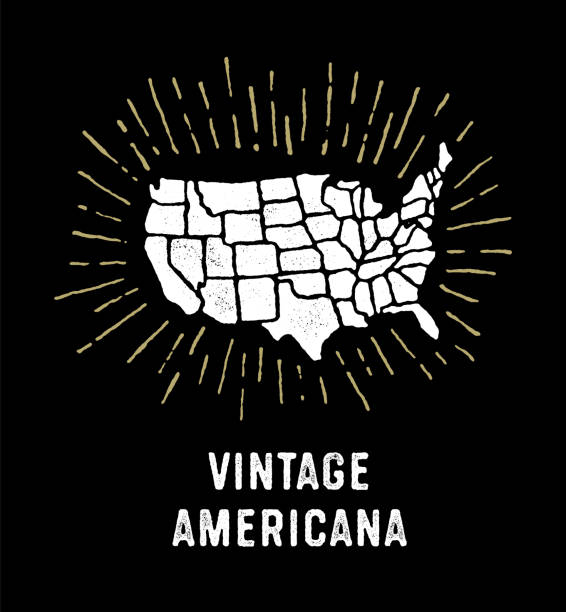 illustrazioni stock, clip art, cartoni animati e icone di tendenza di poster della mappa americana con texture vintage - small town america