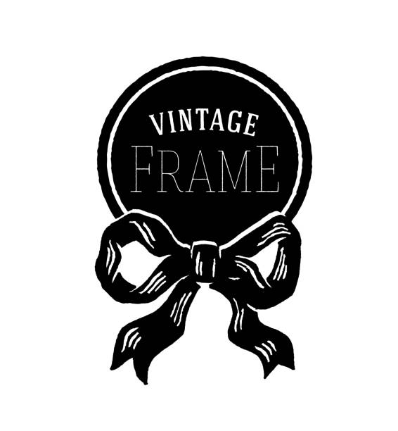 ilustrações, clipart, desenhos animados e ícones de fita de arco vintage frame border - woodcut letterpress engraving pattern
