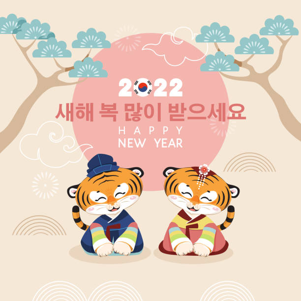 2022 корейские новогодние карты тигров - korea stock illustrations