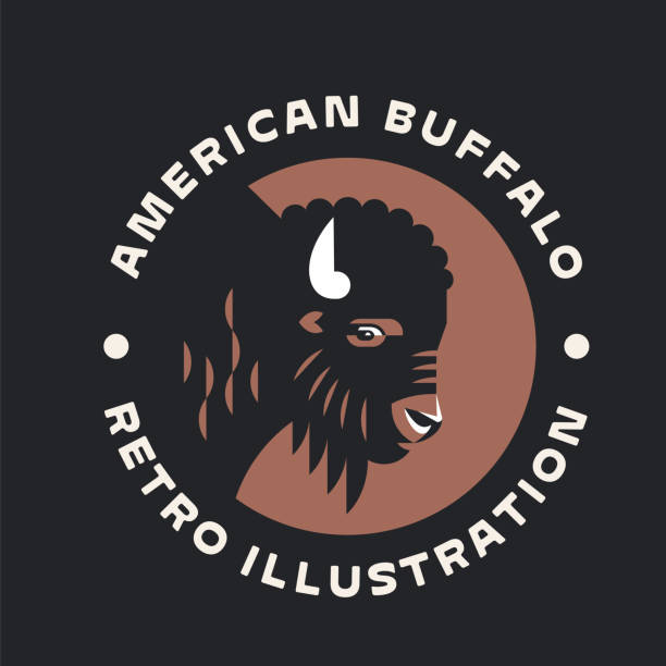 Bison buffalo icon logo design. Wild bull animal retro illustration. Vintage native american style. Retro bison head emblem badge.