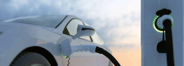 istock Close up of electric car charger 3d render 1365623792