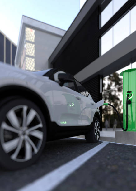 istock Close up of electric car charger 3d render 1365624174