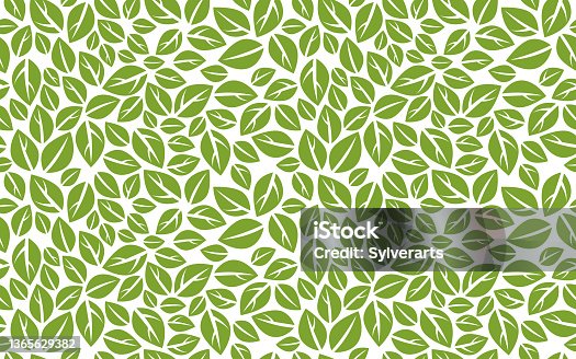 istock Stylish cartoon leaves seamless vector pattern, endless wallpaper or textile swatch with tree floral, green spring life theme. 1365629382