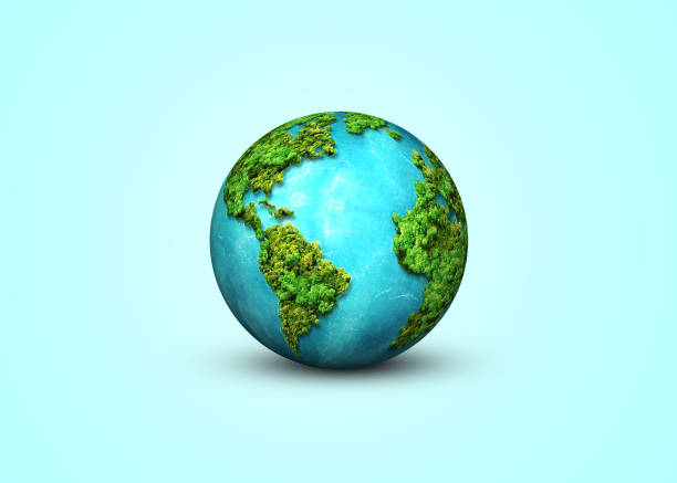mapa del mundo verde 3d - día de la tierra fotografías e imágenes de stock