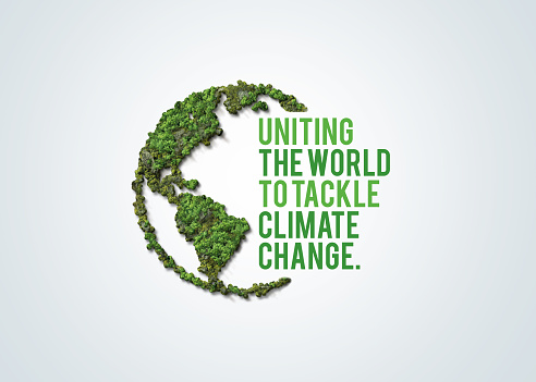 Uniting the world to tackle climate
change. UN climate change conference 3d green concept.