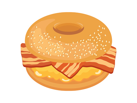 Breakfast bagel with bacon and eggs icon isolated on a white background
