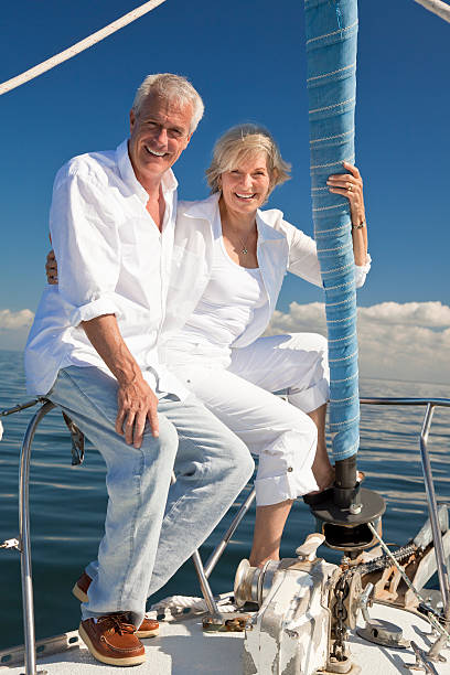 istock Happy Senior Couple on a Sail Boat 136564201