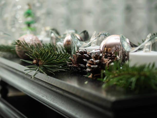 istock New Year card with Christmas decorations with blurry background. 1365642352