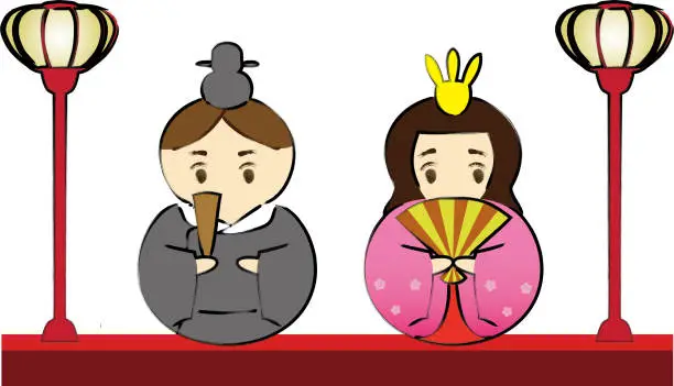 Vector illustration of Two-headed cute deformed Hina doll