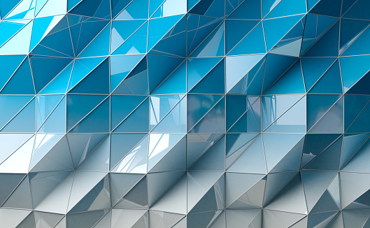Abstract background of geometric shapes and lines in blue tone.3d illustration
