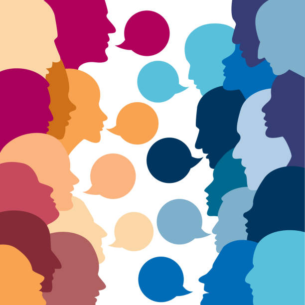 People profile heads in dialogue.  Vector background. People profile heads in dialogue.  Vector background. debate stock illustrations