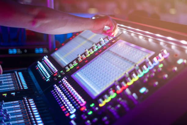 istock Hand with sound recording studio mixer 1365652865