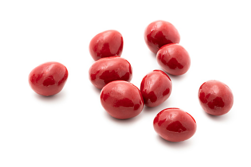 Red Strawberry bitter candy isolated on white background.