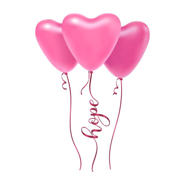 istock Vector illustration of flying pink heart balloons with quote Hope isolated on white background. Clipart for breast cancer fight, romantic card, wedding, print on t shirt, Valentines day. 1365654503