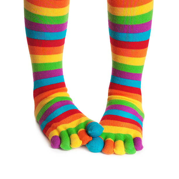 calzini a righe colorate - sock wool multi colored isolated foto e immagini stock