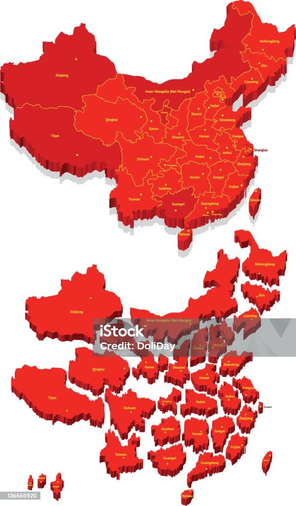 Mappa delle province della Cina con - arte vettoriale royalty-free di Carta geografica