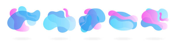 현대 색상으로 설정 추상 유체 거품. 현대 액체 불규칙한 아메바 blob 모양 추상 요소 그래픽 플랫 스타일 디자인. 추상적 인 다채로운 창조적 인 액체 배너 세트. - fractal stock illustrations