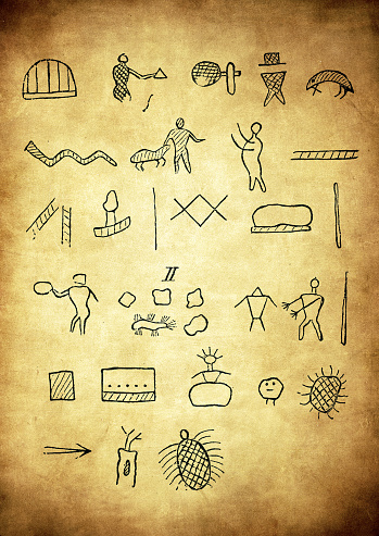 Illustration of a Indian pictorial writings presenting songs with musical notes