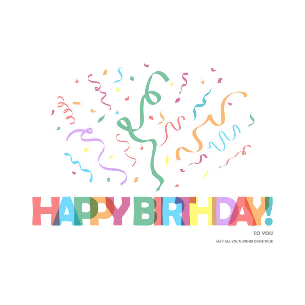 Happy Birthday Greeting Card Icon Vector Design. Editable to any size. Vector Design EPS 10 File. party blower stock illustrations