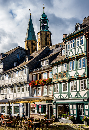 Goslar, Germany - October 6: historic buildings at the unesco world heritage old town of Goslar on October 6, 2021