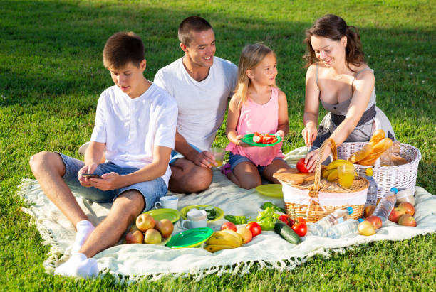 istock Boy playing on smartphone during family picnic 1365663955