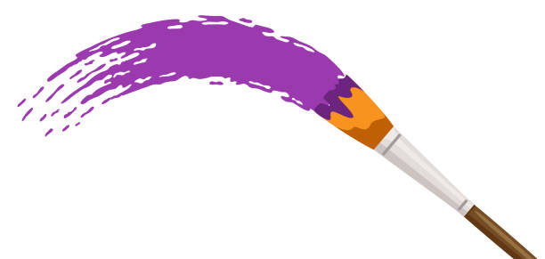 istock Illustration of paintbrush with paint stroke. Painter tool and material. Art supply for creativity. 1365665491