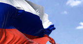 Detail of the national flag of Russia waving in the wind
