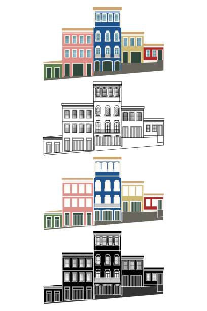 ilustraciones, imágenes clip art, dibujos animados e iconos de stock de casas pelourinho en salvador, brasil - bahía