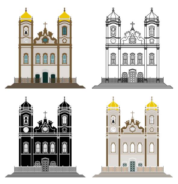 базилика лорда бонфима в сальвадоре, бразилия - salvador bahia state brazil architecture stock illustrations