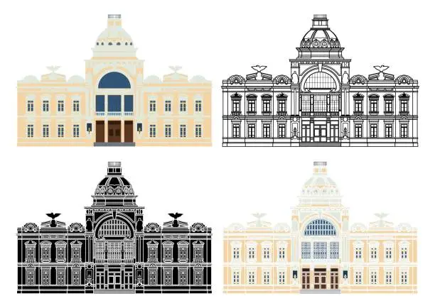 Vector illustration of Rio Branco palace in Salvador, Brazil