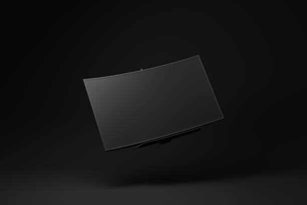 istock black tv floating on black background. minimal concept idea. 3D render. 1365668190