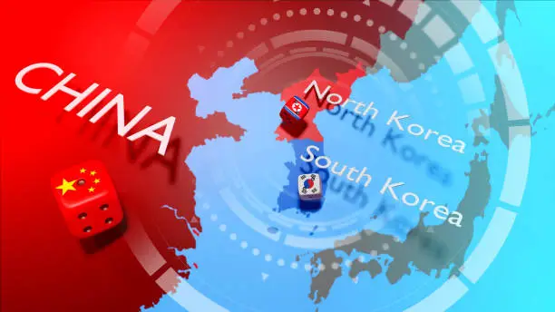 Photo of Korea crisis map. North Korea and South Korea military conflict.