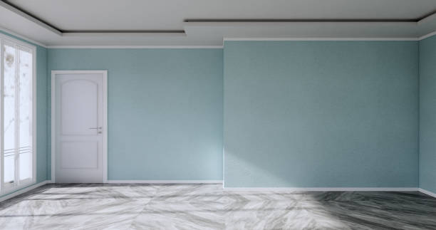 istock Empty room - Clean room ,Minimalist interior design, Mint wall on granite tiles floor. 3d rendering 1365670725