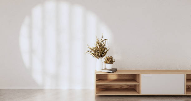 istock Tv Cabinet wooden design on white room interior modern style.3D rendering 1365670836