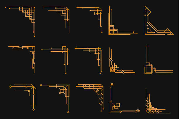 アールデコのヴィンテージフレームとボーダー装飾セット。 - art deco 1930s style pattern design点のイラスト素材／クリップアート素材／マンガ素材／アイコン素材