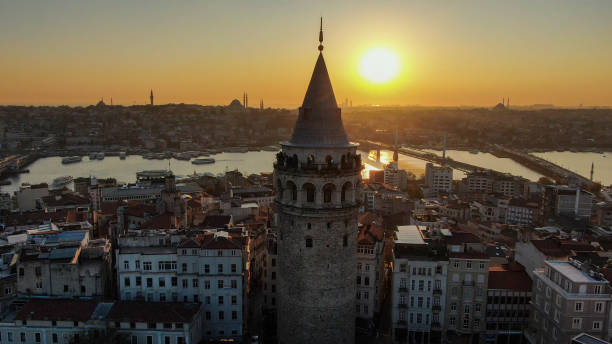 Aerial view galata tower istanbul. stock photo