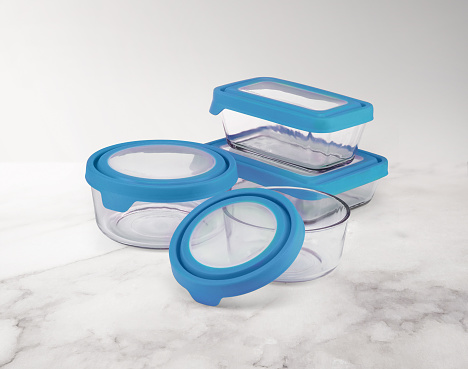 Food storage container set on a marble countertop