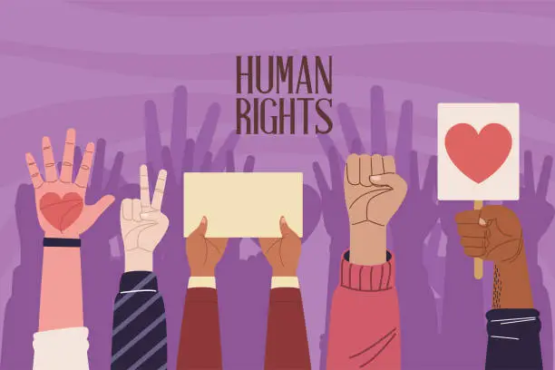 Vector illustration of activists protesting for human rights