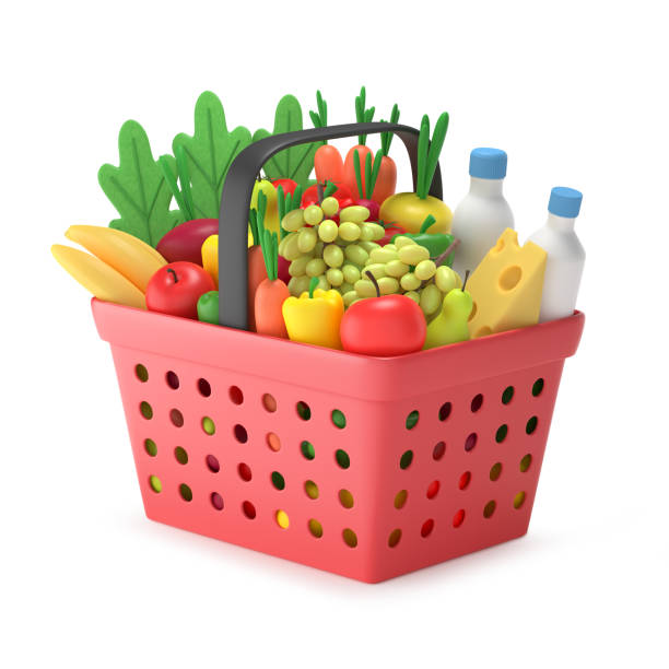 istock Shopping basket with grocery 1365676483