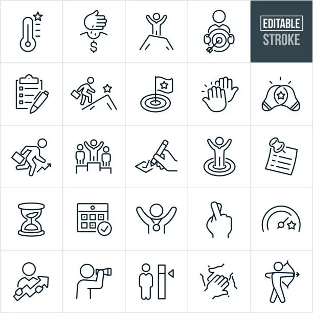 Vector illustration of Goals Thin Line Icons - Editable Stroke