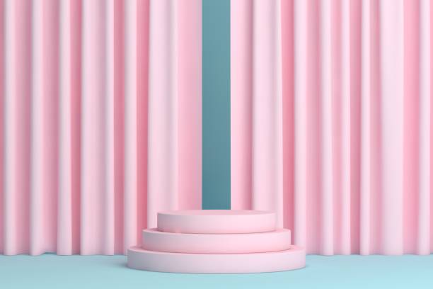 istock Pink and blue blank scene, empty product stand, empty stage for product presentation 1365678045