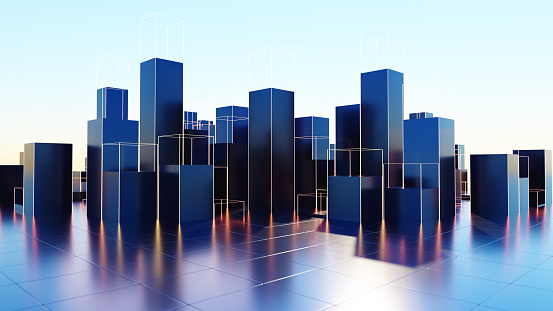 Cubes of different height on a grid, city representation