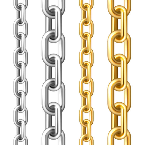 istock Realistic seamless golden and silver chains isolated on white background. Metal chain with shiny gold plated links. Vector illustration 1365679034
