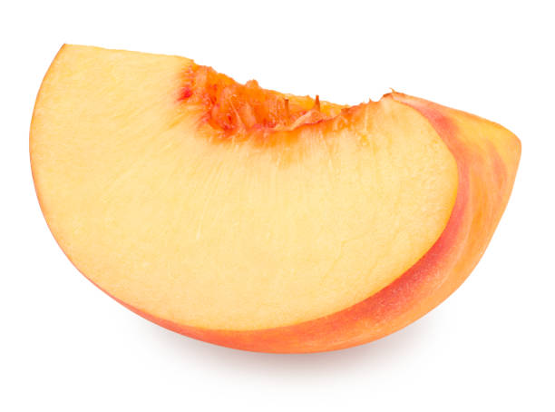istock Piece of nectarine isolated on white background. clipping path 1365679136