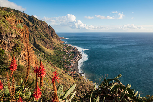 Panoramic view of Paul do Mar and the coast of Madeira near Fãja da Ovelha, seen from the “Miradouro do Massapez” viewpoint