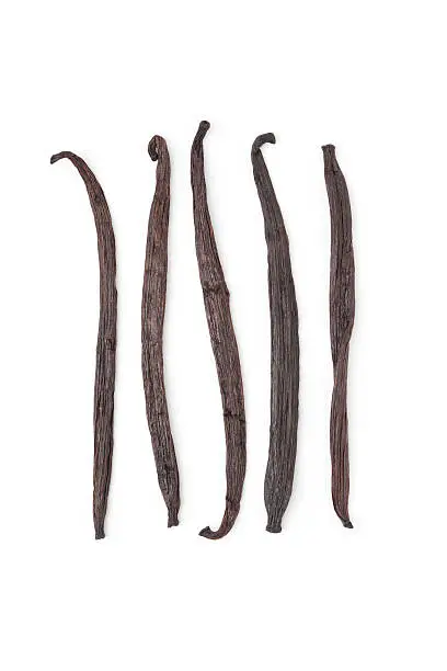 Vanilla beans, Vanilla planifolia on white background