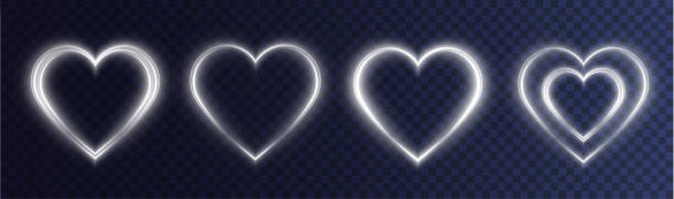 illustrations, cliparts, dessins animés et icônes de cœur blanc avec des flashs isolés sur fond transparent. cœur léger pour les cartes de vœux, les bannières, les invitations. lueur de fil d’or en forme de cœur. image png - valentines day hearts flash